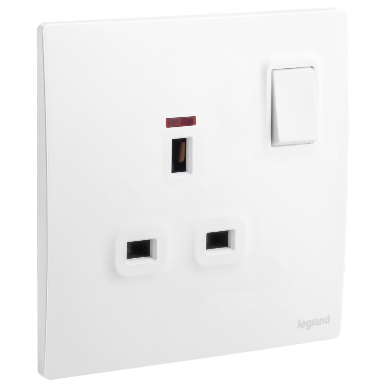 LEGRAND - British Standard Double Pole Socket Outlet Mallia, 1 Gang, Switched + LED, 13 A, 250 V~, Matt White