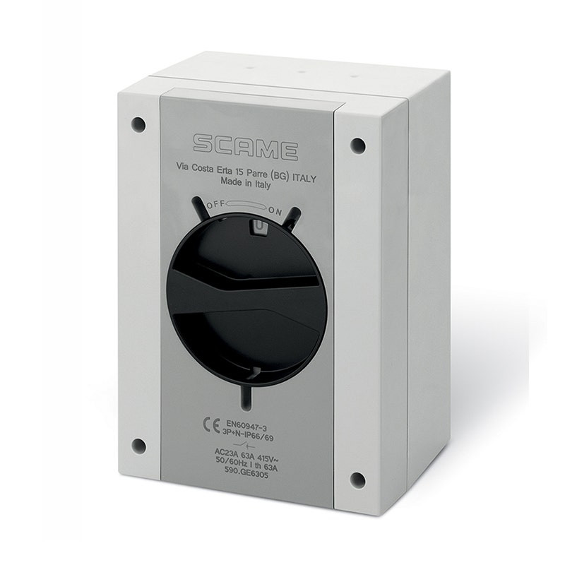 SCAME - Enclosed Switch Disconnector, 80A, 3P+N, IP66/IP69, 160x220x115mm, Y2, IK09, General, Grey/Black, GW 650°C