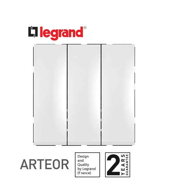 LEGRAND - Switch 1-Way Arteor, 20 AX, 250 V~, 3-Gang, 2 Modules, White