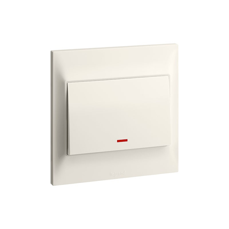 LEGRAND - Double Pole Switch Belanko S, with Neon and Earth Terminal, 1 Gang, 20A, 250V, Ivory