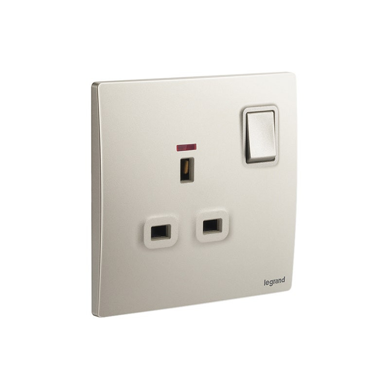 LEGRAND - Double Pole Switched Socket Outlet Mallia Senses, BS, 1 Gang, 13A, 250V, with Led, Champagne