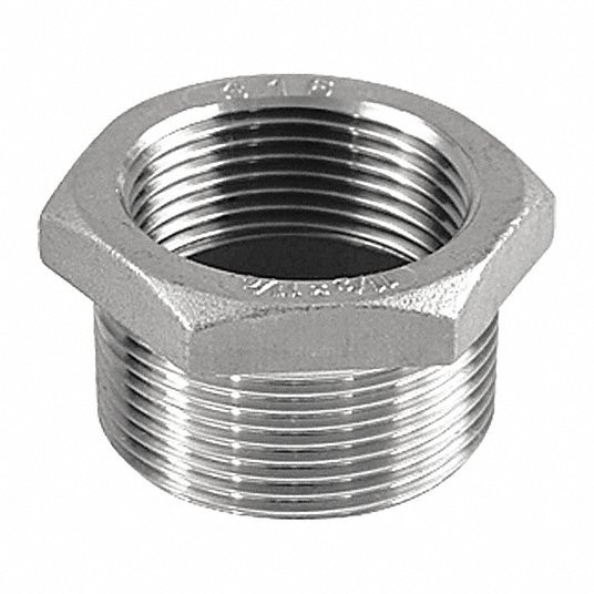 ​Hex Reducing Bushing:1 1/2Inch x 1/2Inch Fitting Pipe Size, 316 Stainless Steel, Class 150, Overall Length 35 mm