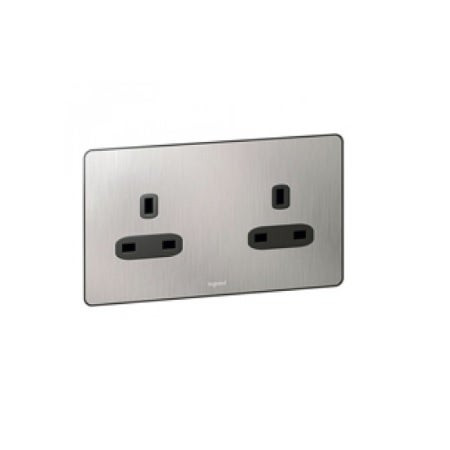 LEGRAND - British Standard Synergy -2 Gang UnSwitch -13 A -250 V~ Sleek Design Brushed Stainless Steel