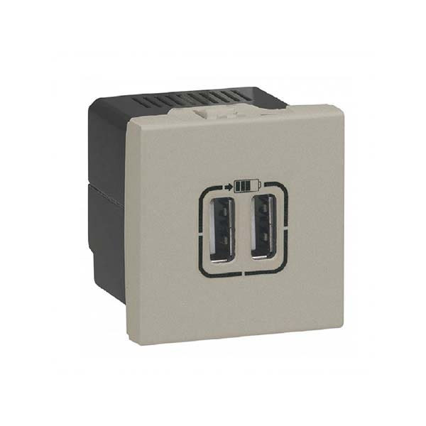 LEGRAND - USB Power Supply Charger Arteor, Double USB Sockets, 5V, 3A, 2 Modules, Champagne