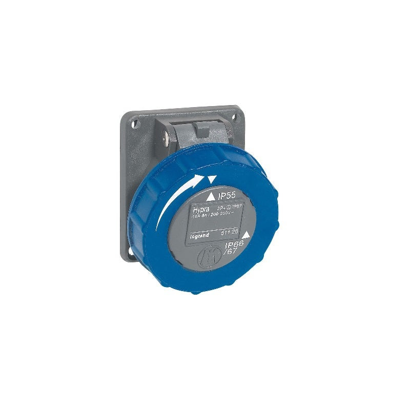 LEGRAND - Panel Mounting Socket Hypra, IP66/67-55, 200/250 V~, 16 A, 2P+E, Plastic
