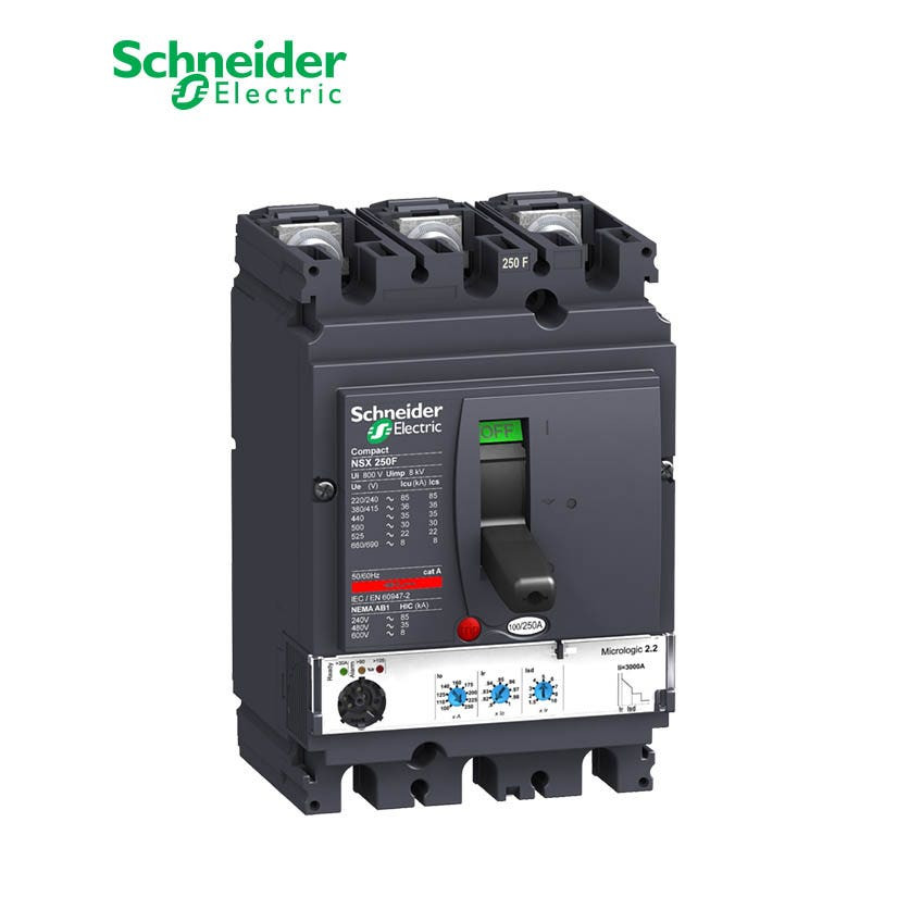 SCHNEIDER - MCCB Breaker, ComPact NSX250F, 3P 3d, 36kA at 415 VAC, MicroLogic 2.2 M Trip Unit 220A