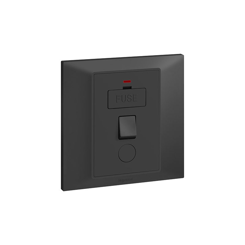 ليجراند - وحدة الاتصال المؤمنة Galion، مفرد، مفتاح، 13A، 250V، مع مؤشر طاقة LED + منفذ سلك، Matt Black