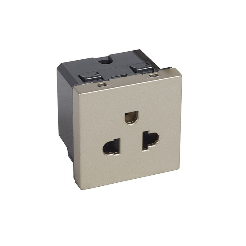 LEGRAND - Socket Outlet Arteor, Euro/US, 15A 127V/16A 250V, 2P+E, 2 Modules, Shuttered, Champagne