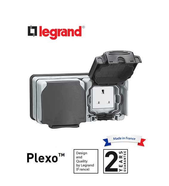 LEGRAND - Socket Outlet Plexo 66, 2 Gang Unswitched, 13 A, 250 V~, Grey