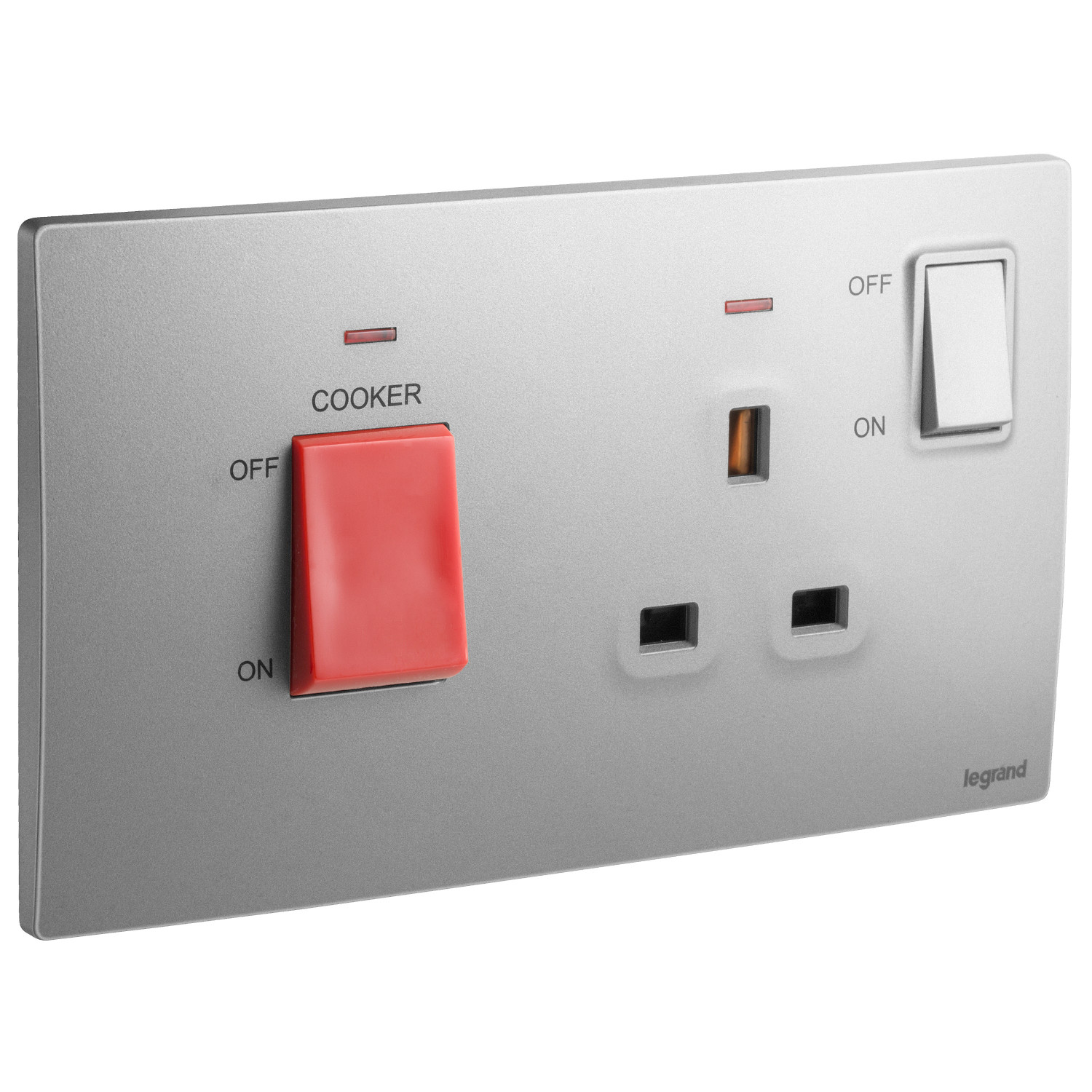 LEGRAND - Cooker Control Unit Mallia, 45 A, Double Pole Switch + 13 A switched Socket with Indicator, Dark Silver