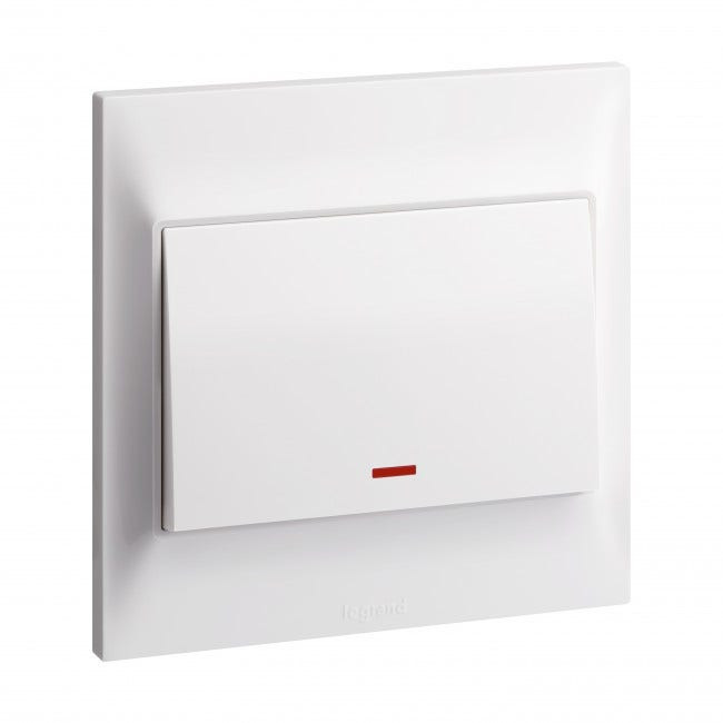 LEGRAND - Double pole switch Belanko S - 20A x 250V~ 1 gang - 1-way switch + red neon indicator - White