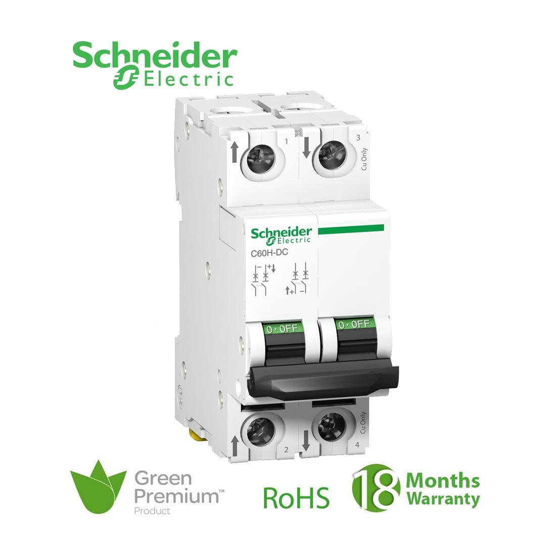 SCHNEIDER - MCB Breaker, Acti9 C60H, 2P, 3A, C curve