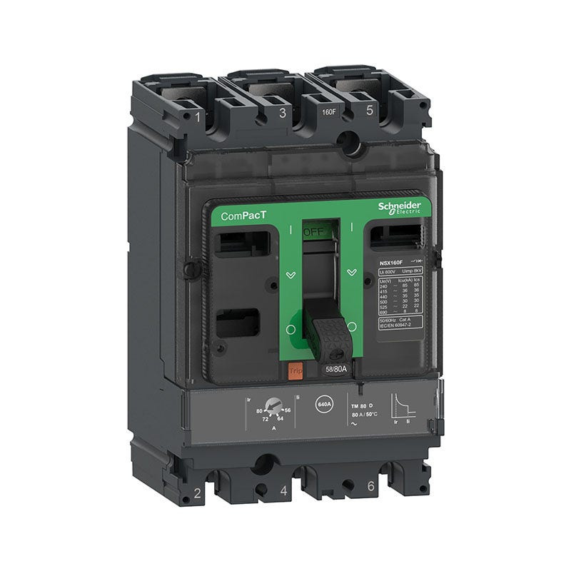 SCHNEIDER - MCCB Breaker, ComPacT NSX160F, 36kA at 415VAC, TMD Trip Unit 100A, 3P 3D