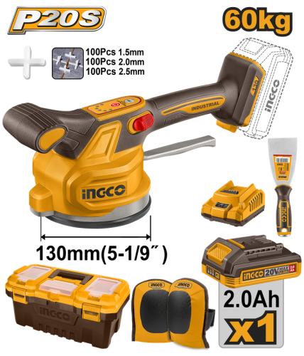 Cordless tile vibration machine20V with battery & charger & putty trowel & tile spacer & tool boxجهاز اهتزاز البلاط اللاسلكي 20 فولت 60 كيلو مع بطارية وشاحن وسكين معجون وفواصل بلاط في صندوق عدة