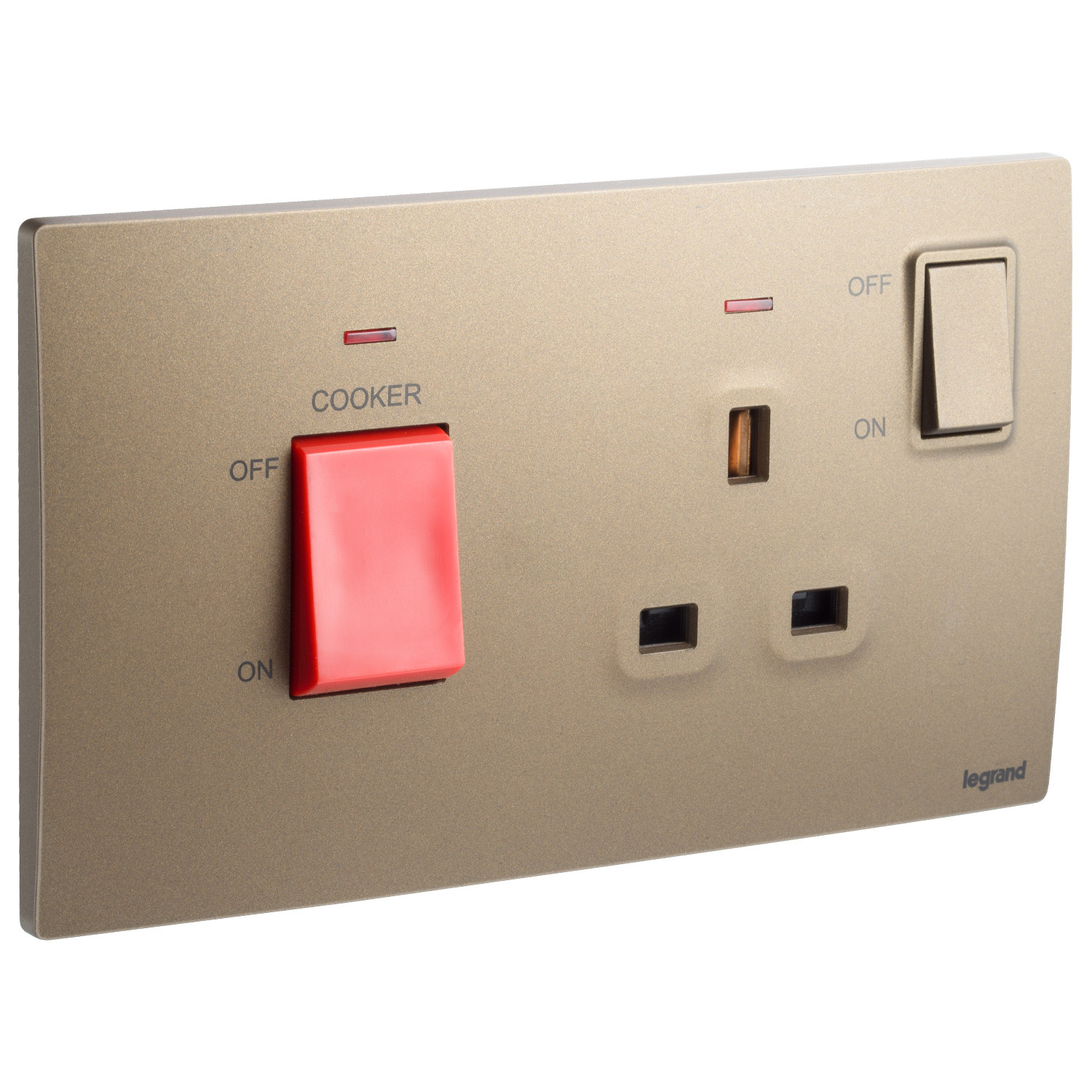 LEGRAND - Cooker Control Unit Mallia, 45 A, Double Pole Switch + 13 A switched Socket with Indicator, Dark Bronze