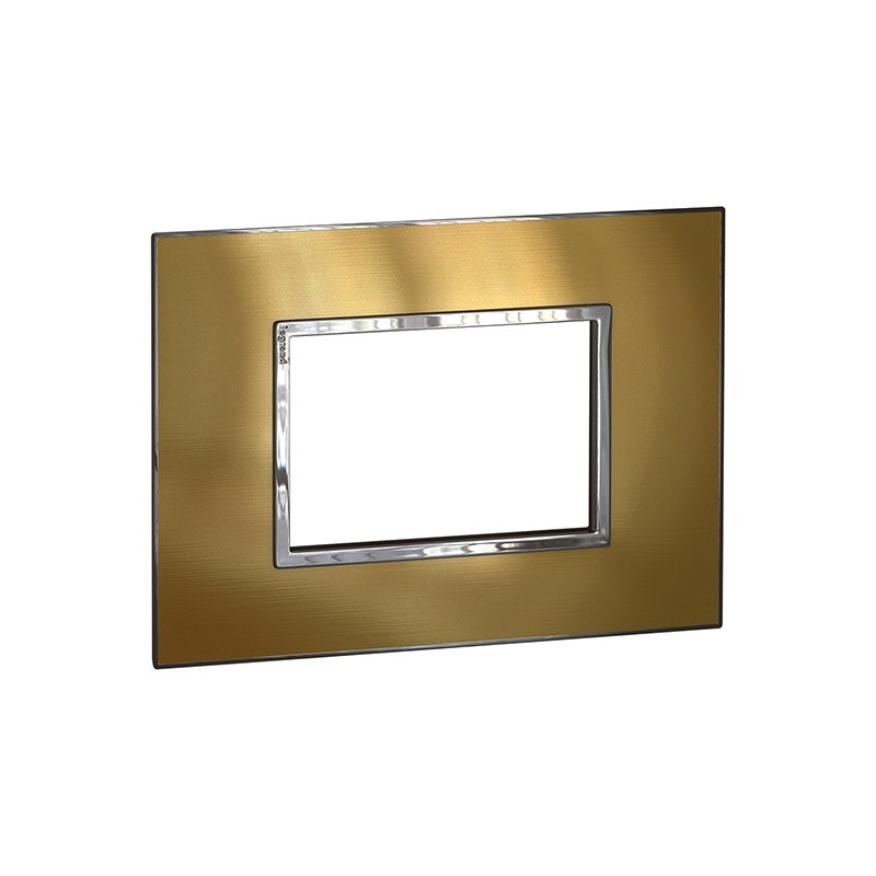 LEGRAND - Plate Arteor, Italian/US, 3 Modules, Square, Gold Brass