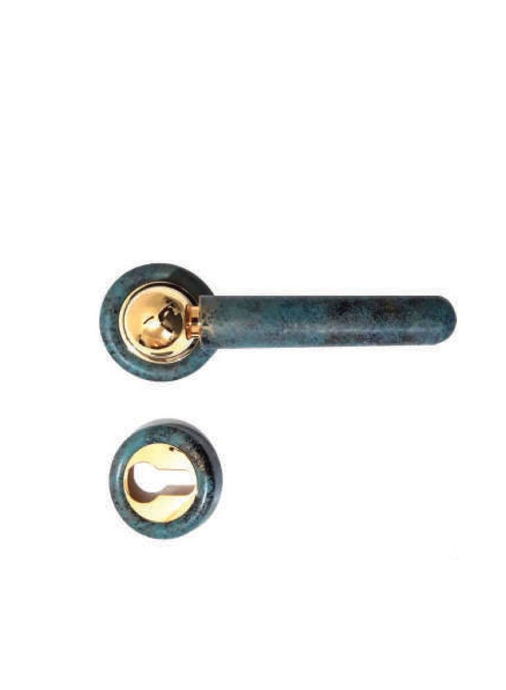 Kali gold door handle with green handle rose