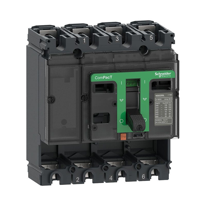 SCHNEIDER - MCCB Breaker Basic Frame, ComPacT NSX160F, 160A, 4P, 36kA at 415VAC 50/60 Hz, w/o Trip Unit