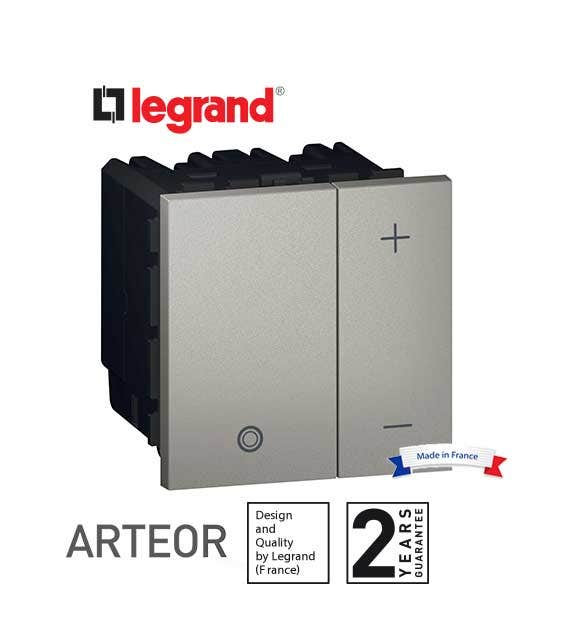 LEGRAND - Push-Button Dimmer Arteor, Universal 2-Wire, 2 Square Modules, Magnesium