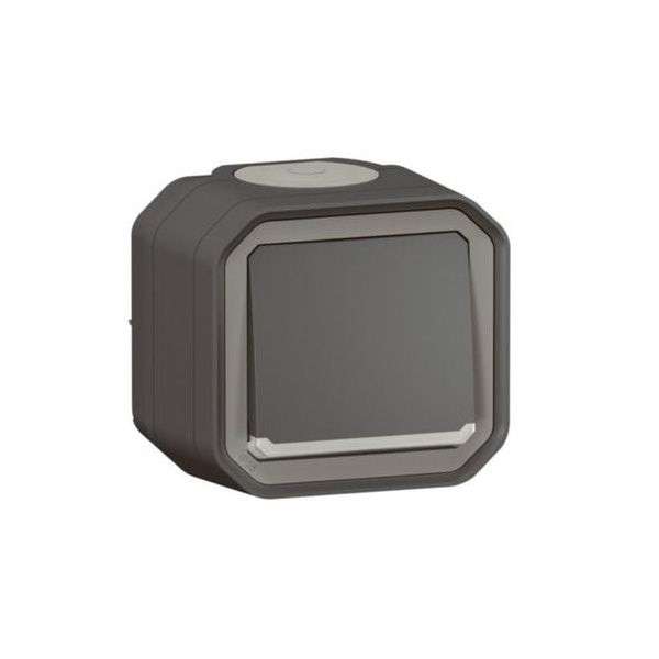 LEGRAND - Illuminated Push-Button Plexo, IP55, N/O Contact + Locator, 10A, Surface Mounting, Anthracite
