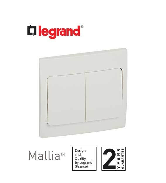 DISCONTINUED LEGRAND - Single Pole Switch Mallia, 2 Gang, 2 Way, 10 AX, 250 V~, White