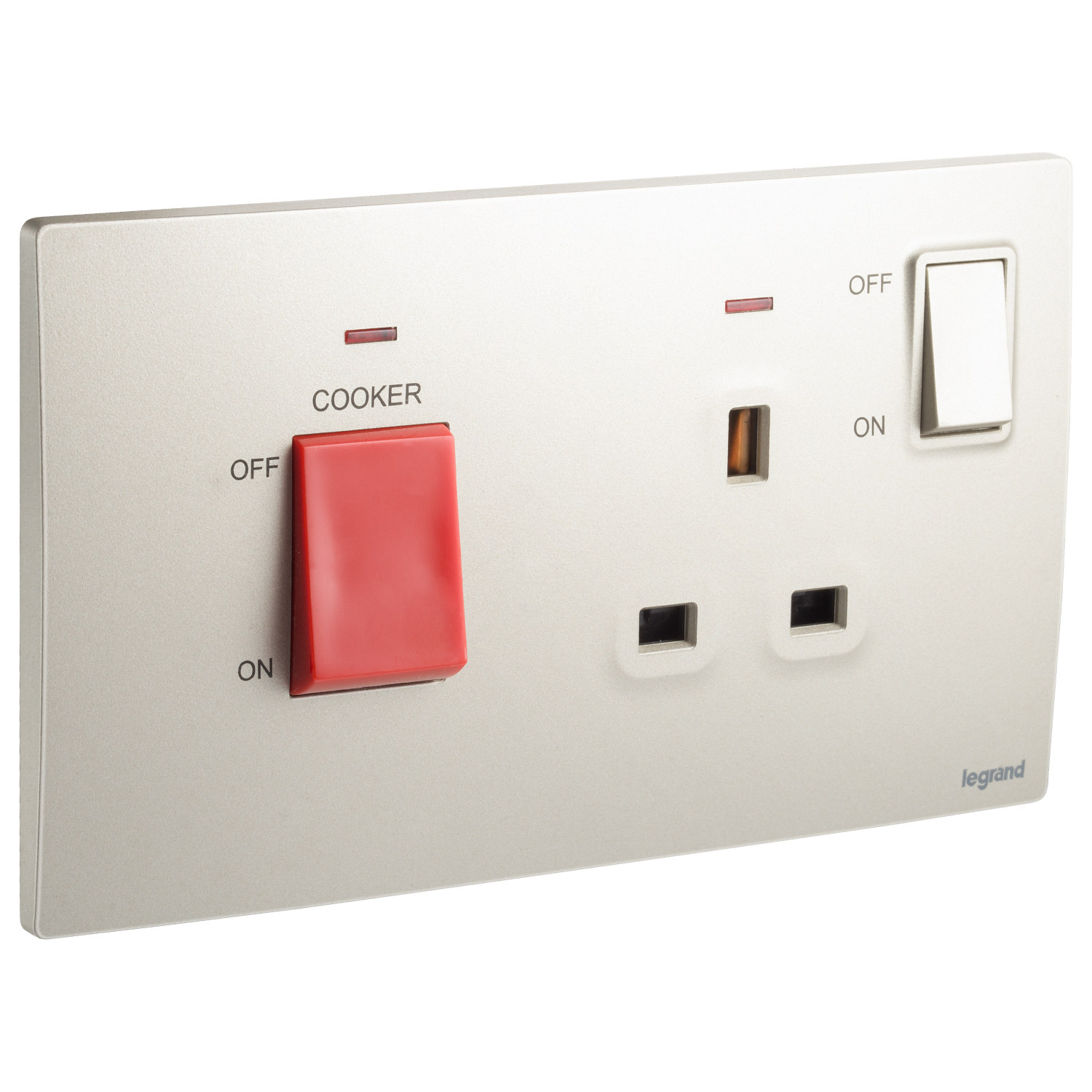 LEGRAND - Cooker Control Unit Mallia, 45 A, Double Pole Switch + 13 A switched Socket with Indicator, Champagne