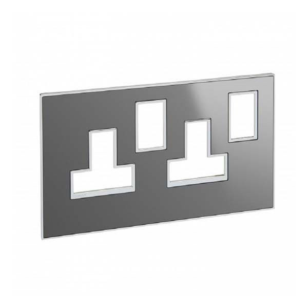 LEGRAND - Plate Arteor, for 13A Twin Switched Sockets 2 Gang, Square, BS, Reflective Stainless Steel