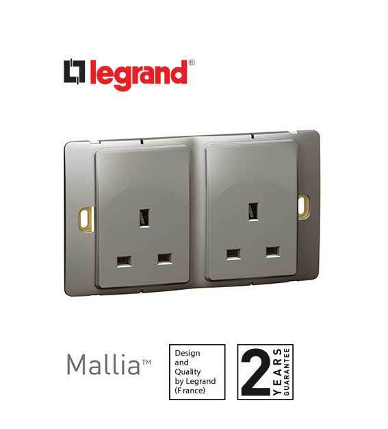 DISCONTINUED LEGRAND - Socket Outlet Mallia, Unswitched, 2 Gang, 13 A, 250 V~, Dark Silver
