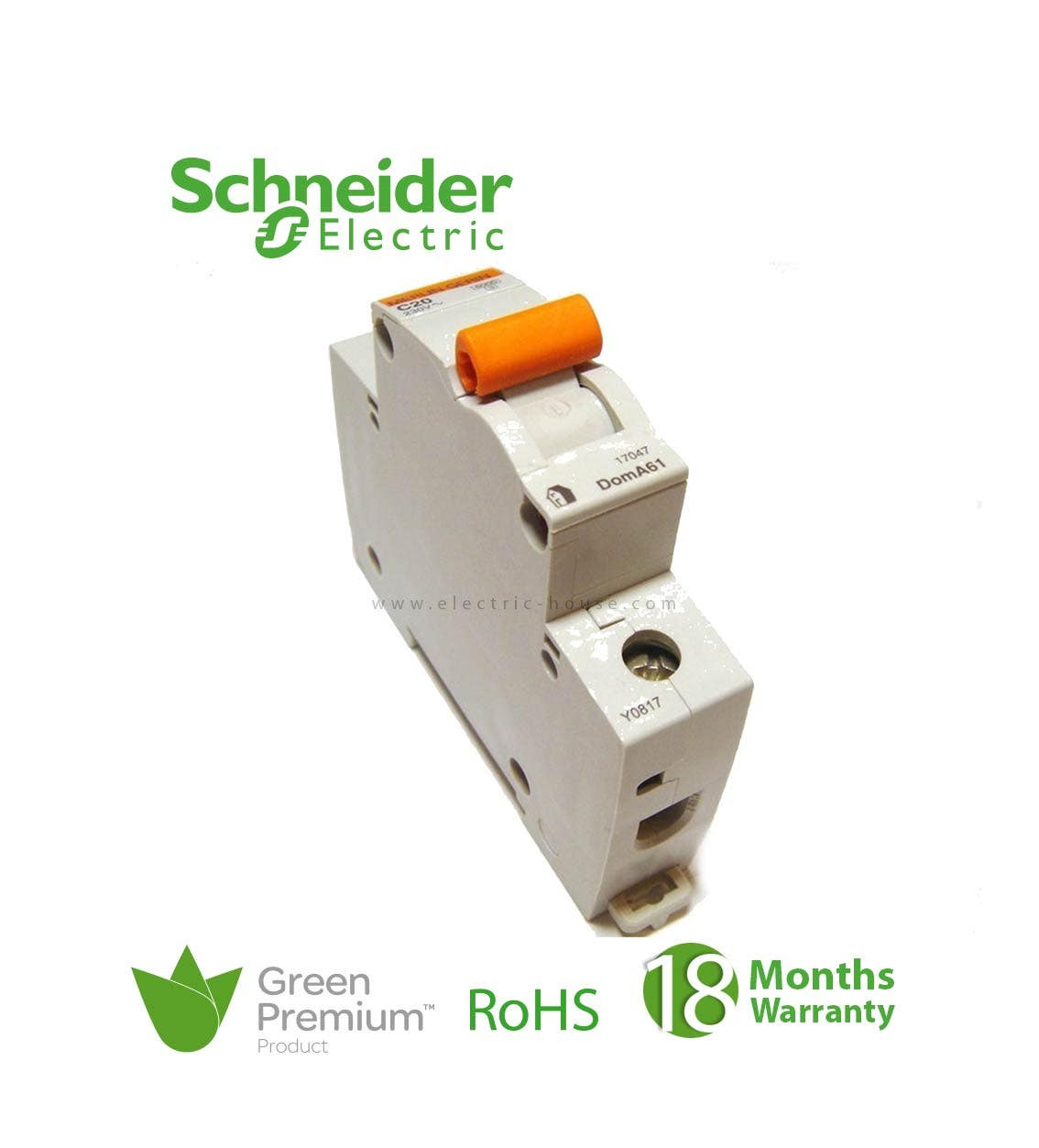 SCHNEIDER - MCB Breaker, Domae, 1P, 20A, C curve, 6000A