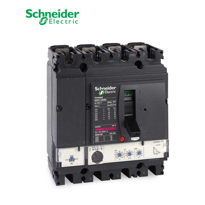 SCHNEIDER - MCCB Breaker, ComPact NSX250N, 50kA at 415 VAC, MicroLogic 2.2 Trip Unit 250A, 4P 4d