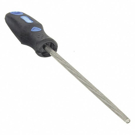 Machinists File: Round, Double-Cut, Safe Edge Cut, Bastard Cut, 8 inch Length without Tang, Natural