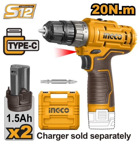 cordless drill 12V & USB Type-C- 2 battery 1.5Ah-20Nm دريل شحن 12 فولت 2 بطارية