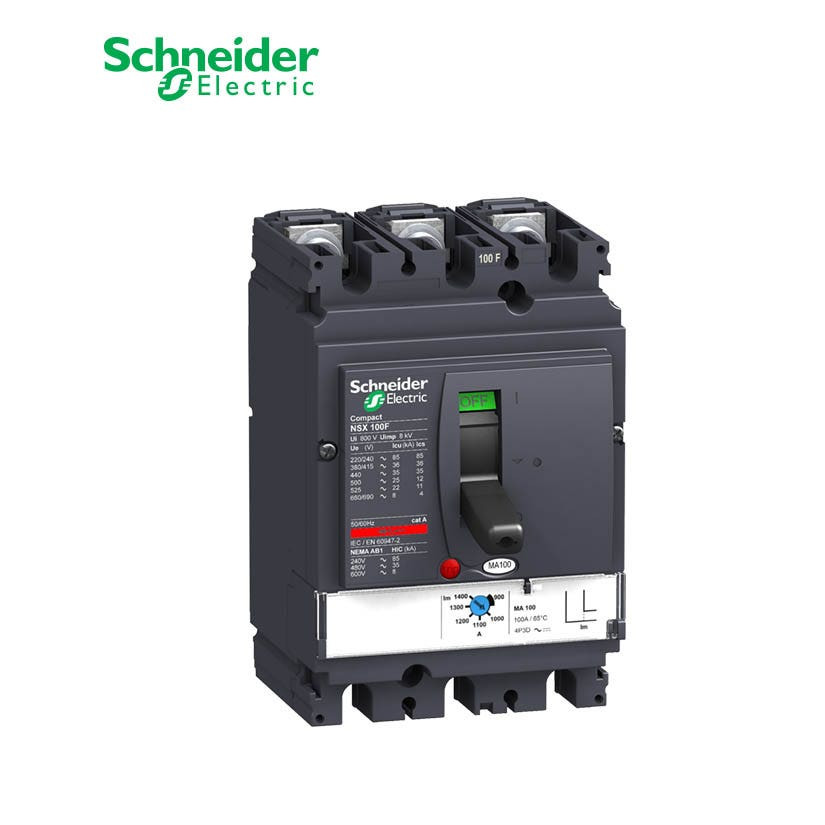 SCHNEIDER - MCCB Breaker, ComPact NSX100F, 36 kA at 415 VAC, MA Trip Unit 100A, 3P 3d