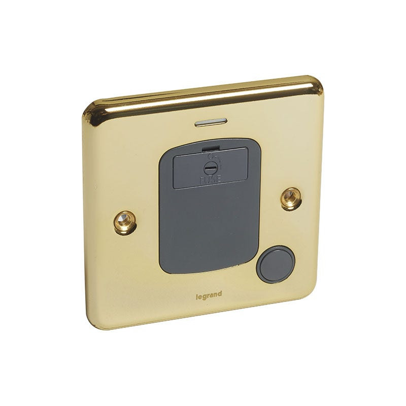 LEGRAND - Fused Connection Unit Synergy Authentic, Unswitched, 13A, 250V, with Blue LED Power Indicator + Cord Outlet, Glossy Gold
