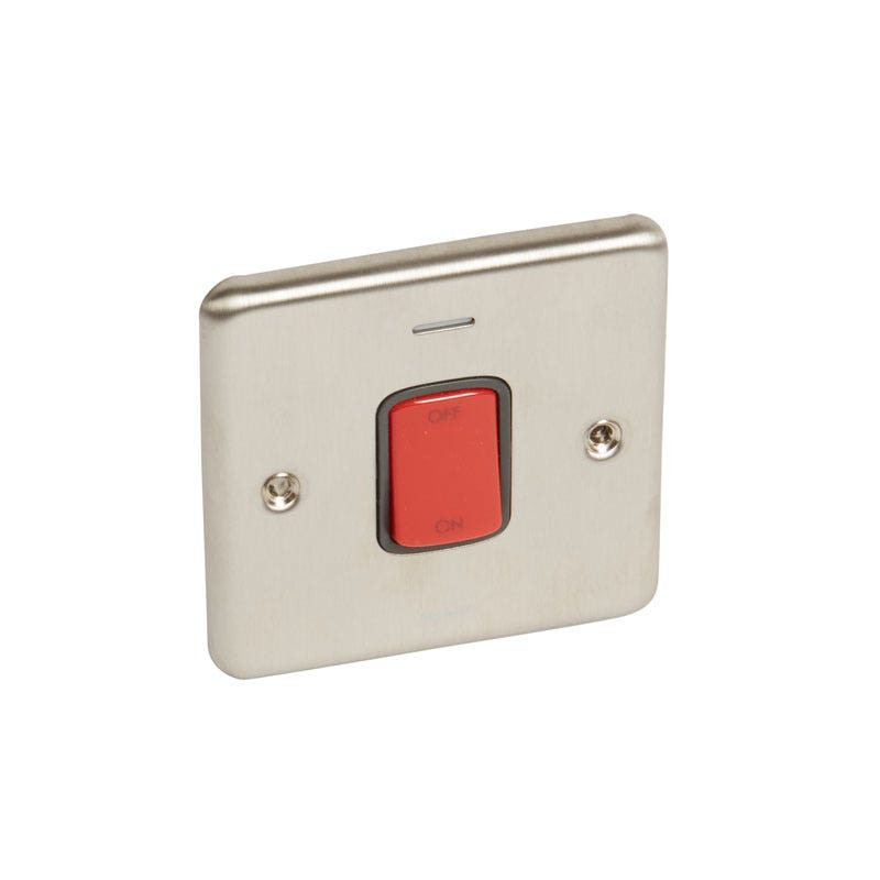 LEGRAND - Double Pole Switch Synergy -1 Gang -Blue Led -45A -250V~ -Auth. Brush. Stain. Steel