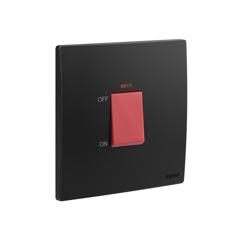 LEGRAND - Double Pole Switch Mallia Senses, HK, 1 Gang, 1 Way, 32A, 250V, with Red Indicator, Matt Black
