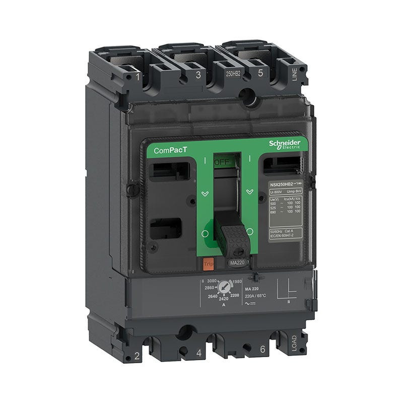 SCHNEIDER - MCCB Breaker, ComPacT NSX160H, 70kA at 415VAC, MA Trip Unit 150A, 3P 3D