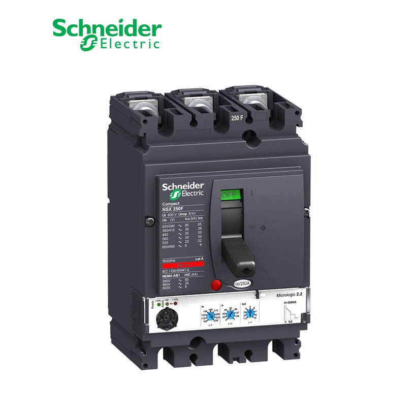 SCHNEIDER - MCCB Breaker, ComPact NSX250F, 3P 3d, 36kA at 415 VAC, MicroLogic 2.2 Trip Unit 100A