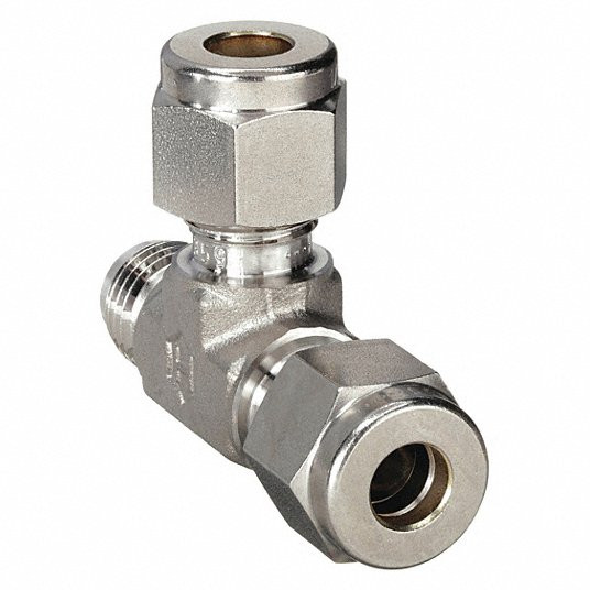 Union Tee, 1/4 in Tube Size, Metal, 1/2 in Hex Size764L SS 1/4