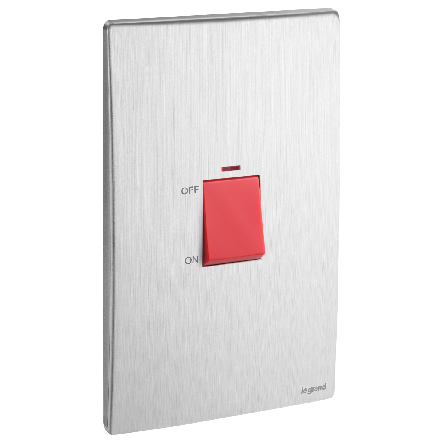 LEGRAND - Double Pole Vertical Switch Mallia , 2 Gang, 1 Way, Red Indicator, 45 A, 250 V~, Brushed Aluminium