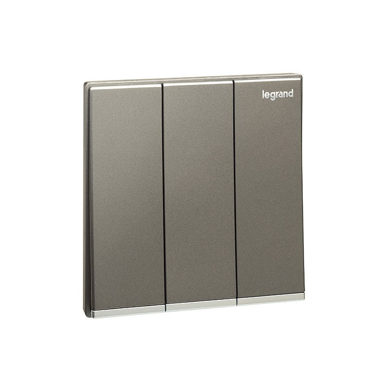 LEGRAND - Switch Galion, 3 Gang, 1 Way, 16AX, 250V, with Silver Barre, Dark Silver