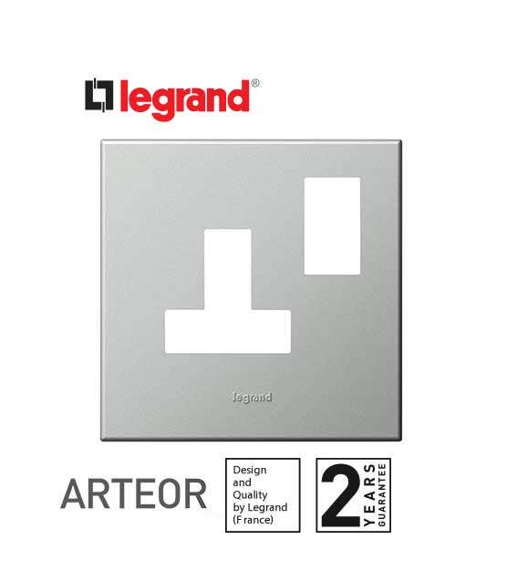 LEGRAND - Plate Arteor, BS, Square, for switched Sockets 1-Gang, Pearl Aluminum
