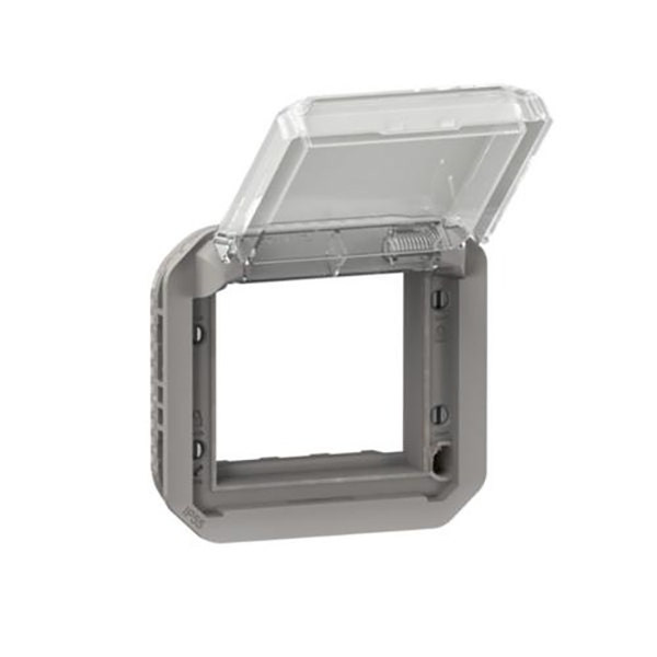LEGRAND - Mosaic Adaptor Plexo, IP55, for 2 Module Mechanism, with Transparent Flap, Grey