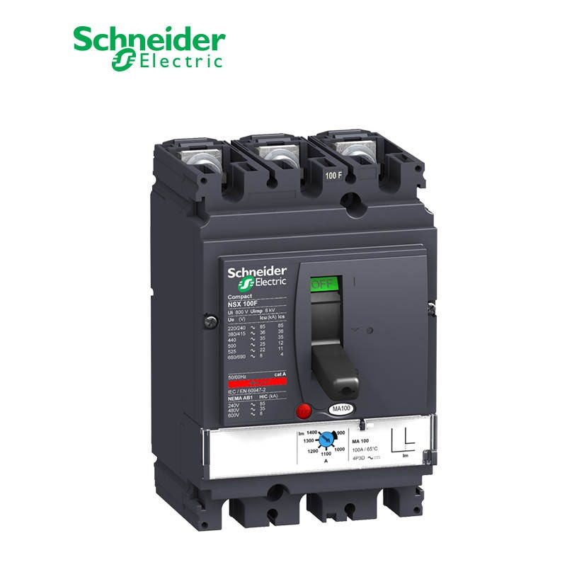 SCHNEIDER - MCCB Breaker, ComPact NSX100F, 36 kA at 415 VAC, MA Trip Unit 25A, 3P 3d