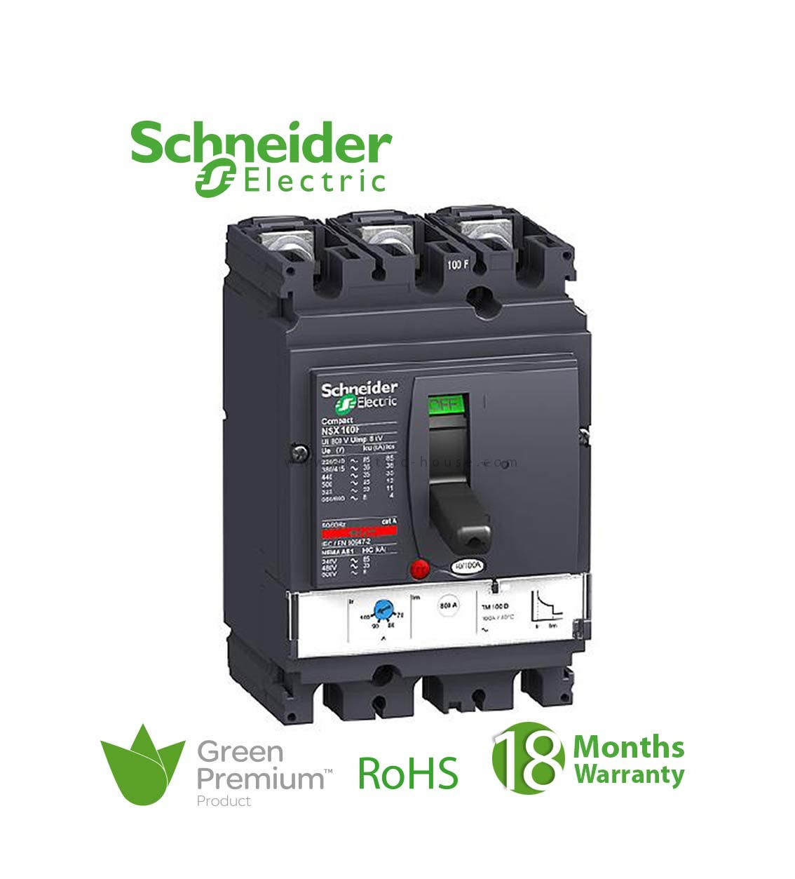 SCHNEIDER - MCCB Breaker, ComPact NSX160N, 3P 3d, 50kA at 415 VAC, TMD Trip Unit 125A