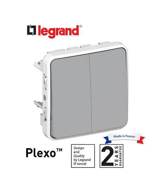 LEGRAND - Switch Plexo IP55, 2 Gang 2-Way, 10 AX, 250 V~, Modular, Grey