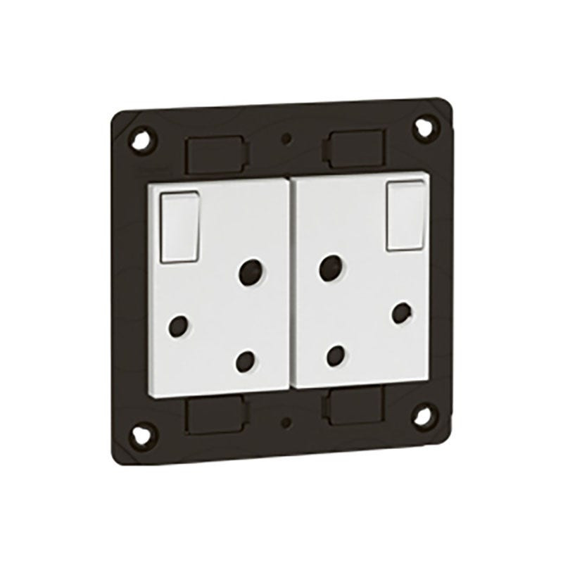LEGRAND - Pre-Wired Twin Socket Arteor, South African, 16A 250V, 2x2P+E Switched, Shuttered, 2 Gang, White