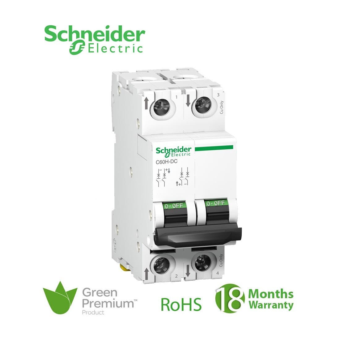 SCHNEIDER - MCB Breaker, Acti9 C60H, 2P, 10A, C curve