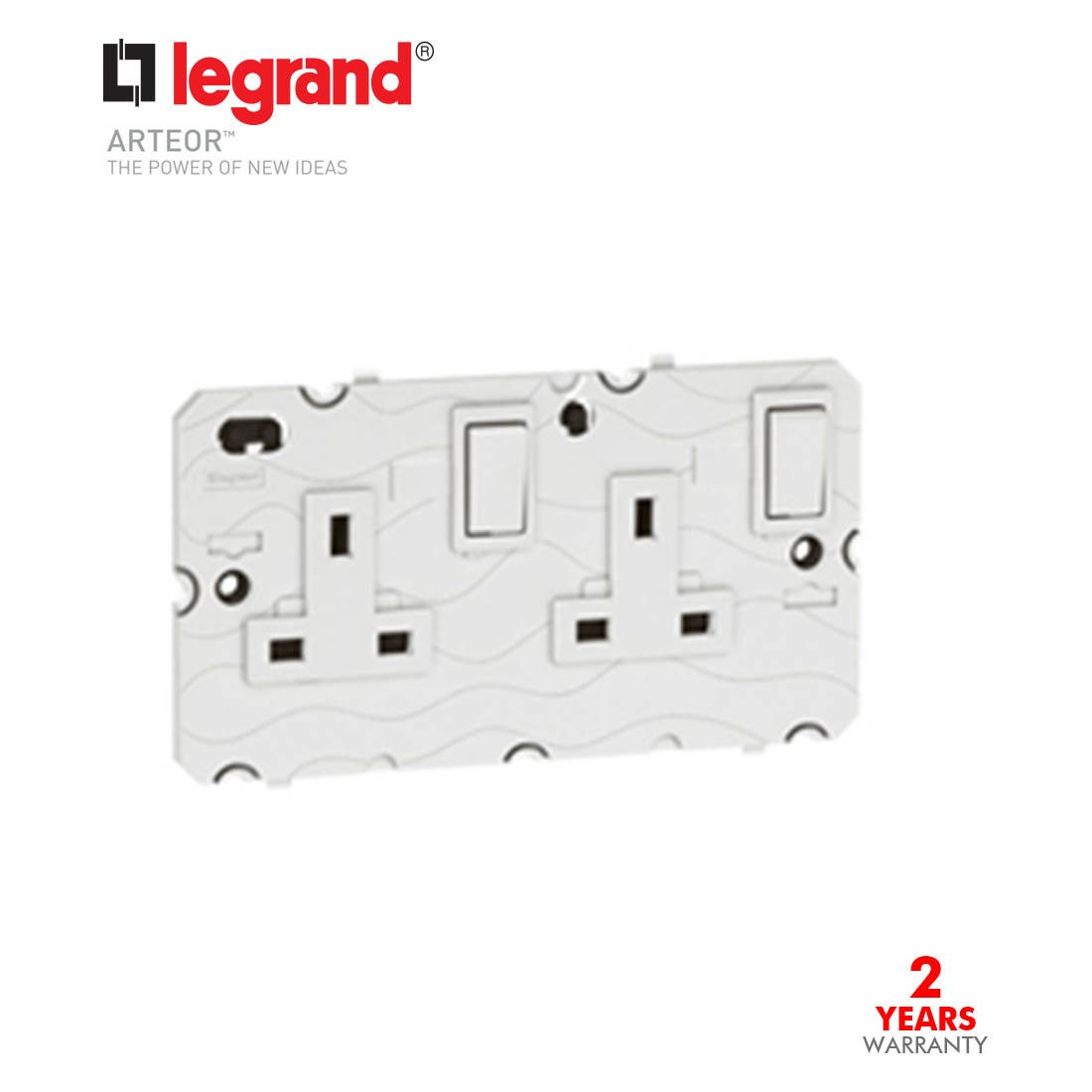 LEGRAND - Double Pole Socket Arteor, 13 A- 250V-2P+E switched Twin E- 2-Gang -White