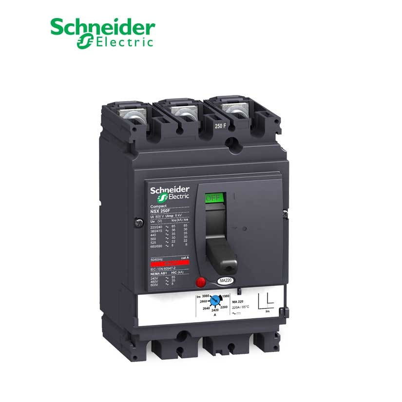 SCHNEIDER - MCCB Breaker, ComPact NSX250F, 3P 3d, 36kA at 415 VAC, MA Trip Unit 220A